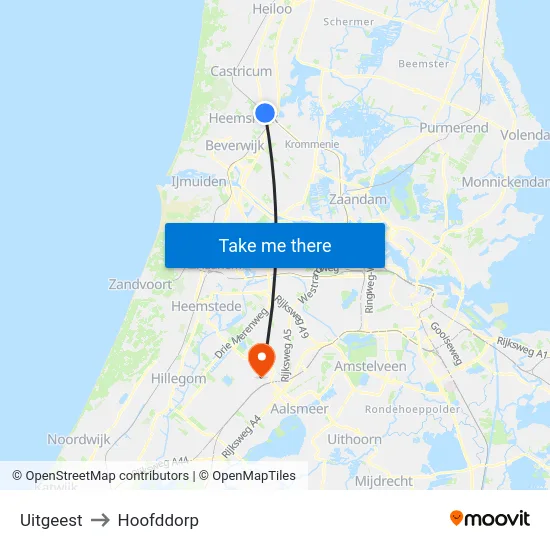 Uitgeest to Hoofddorp map
