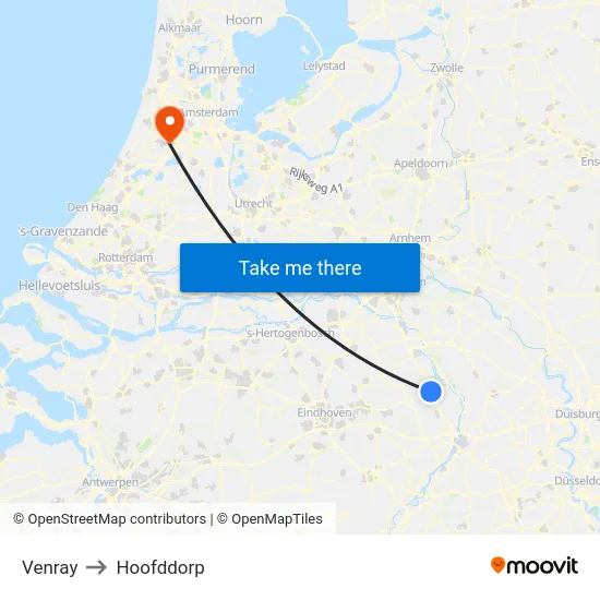 Venray to Hoofddorp map