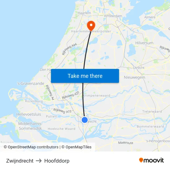 Zwijndrecht to Hoofddorp map