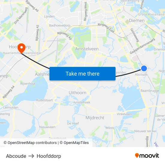 Abcoude to Hoofddorp map