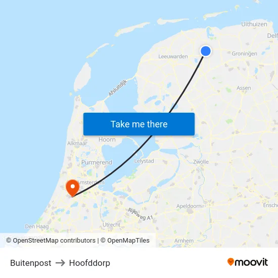 Buitenpost to Hoofddorp map