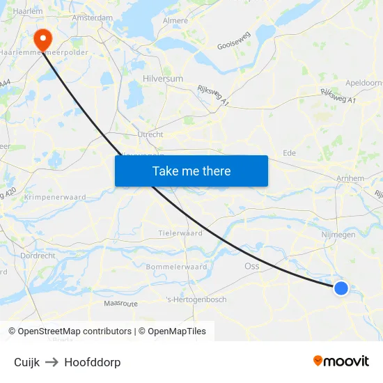 Cuijk to Hoofddorp map