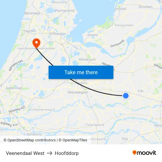 Veenendaal West to Hoofddorp map