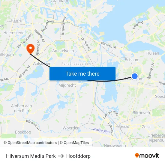 Hilversum Media Park to Hoofddorp map