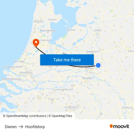 Dieren to Hoofddorp map