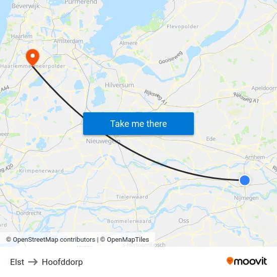 Elst to Hoofddorp map