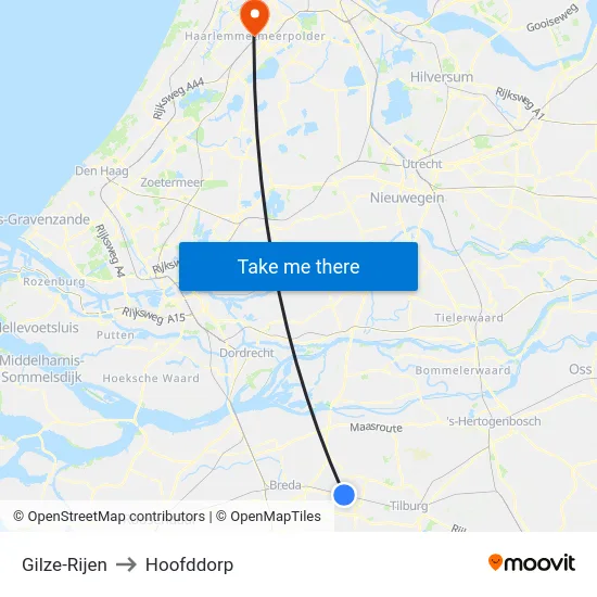 Gilze-Rijen to Hoofddorp map