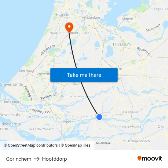 Gorinchem to Hoofddorp map