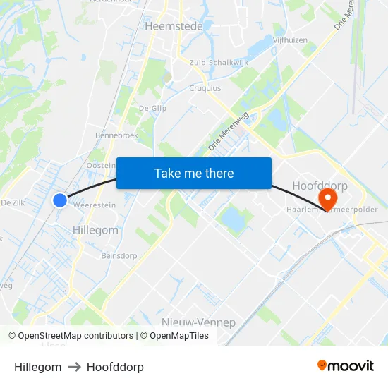 Hillegom to Hoofddorp map