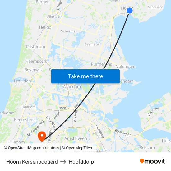 Hoorn Kersenboogerd to Hoofddorp map