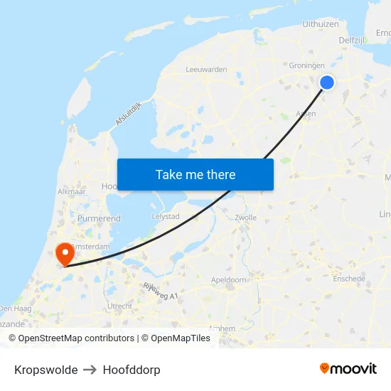 Kropswolde to Hoofddorp map