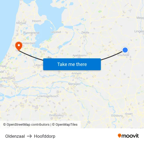 Oldenzaal to Hoofddorp map
