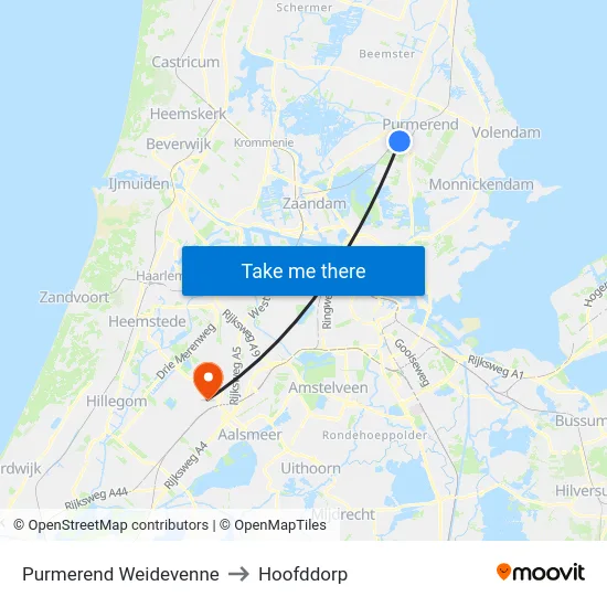 Purmerend Weidevenne to Hoofddorp map