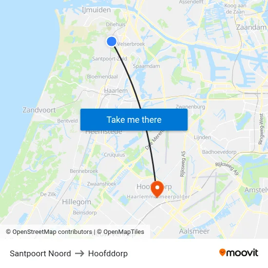 Santpoort Noord to Hoofddorp map