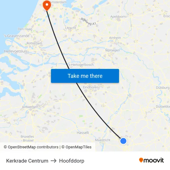 Kerkrade Centrum to Hoofddorp map
