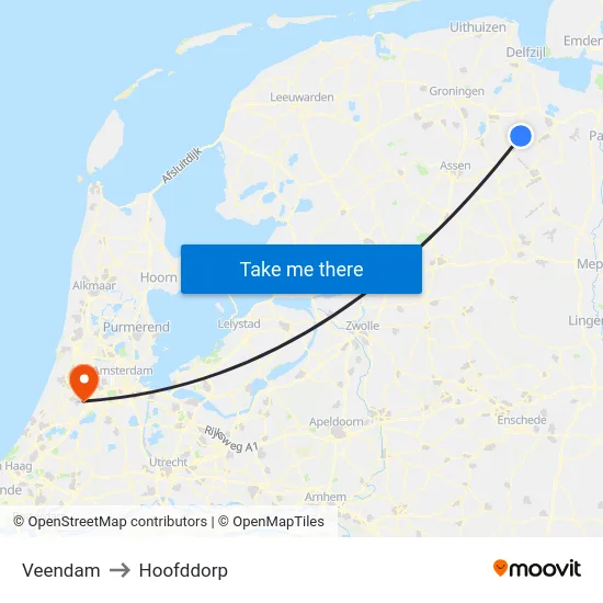 Veendam to Hoofddorp map