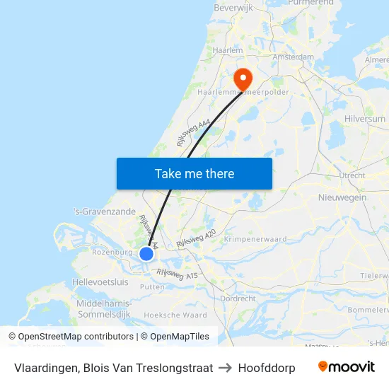 Vlaardingen, Blois Van Treslongstraat to Hoofddorp map