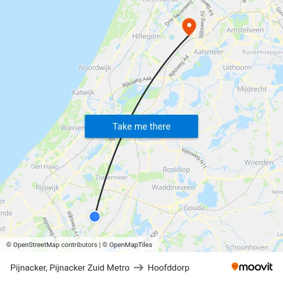 Pijnacker, Pijnacker Zuid Metro to Hoofddorp map