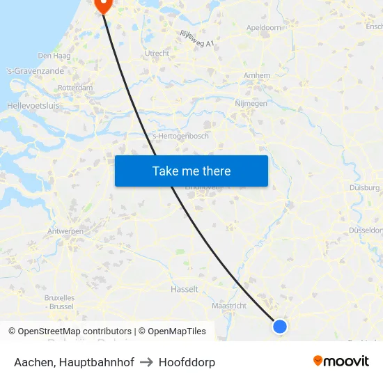 Aachen, Hauptbahnhof to Hoofddorp map