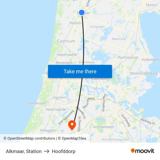 Alkmaar, Station to Hoofddorp map
