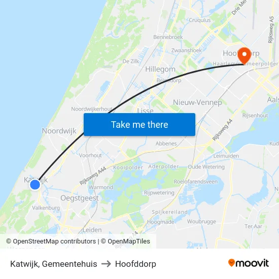 Katwijk, Gemeentehuis to Hoofddorp map