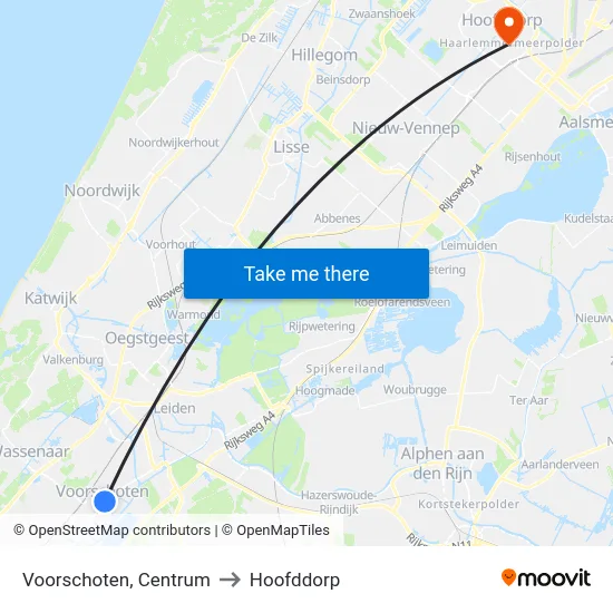 Voorschoten, Centrum to Hoofddorp map