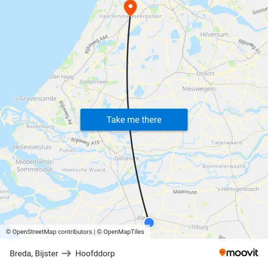 Breda, Bijster to Hoofddorp map