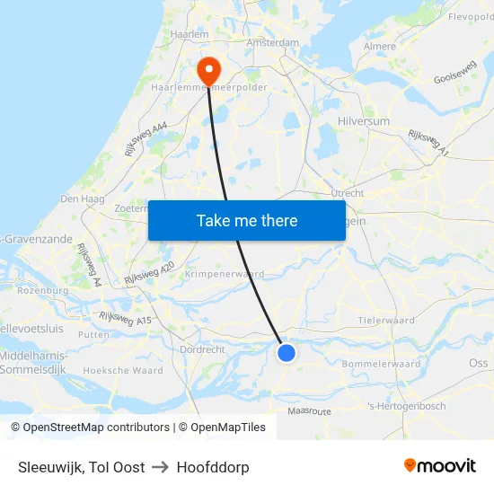 Sleeuwijk, Tol Oost to Hoofddorp map