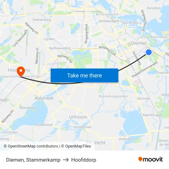 Diemen, Stammerkamp to Hoofddorp map