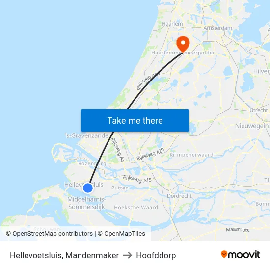 Hellevoetsluis, Mandenmaker to Hoofddorp map