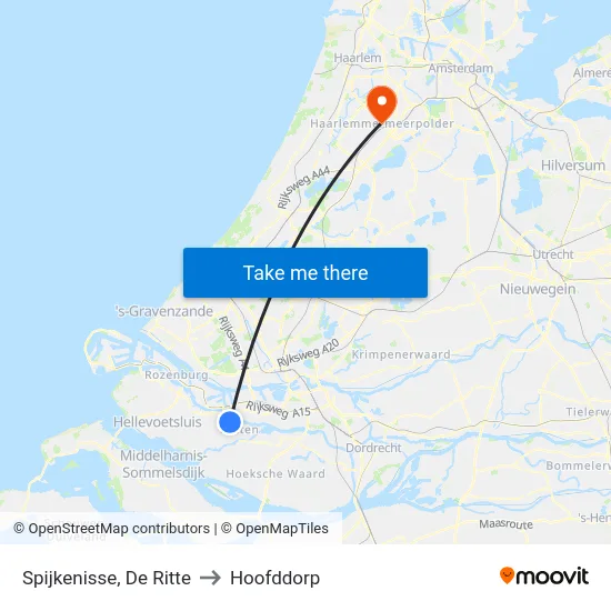 Spijkenisse, De Ritte to Hoofddorp map
