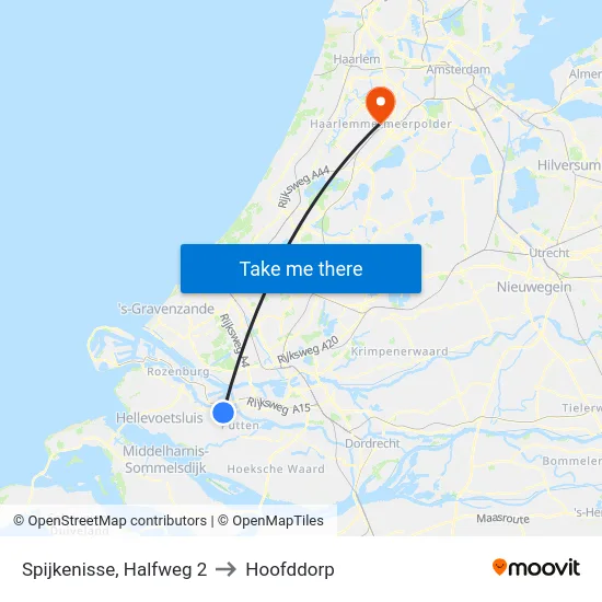 Spijkenisse, Halfweg 2 to Hoofddorp map