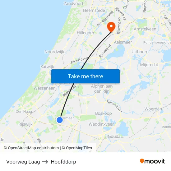 Voorweg Laag to Hoofddorp map