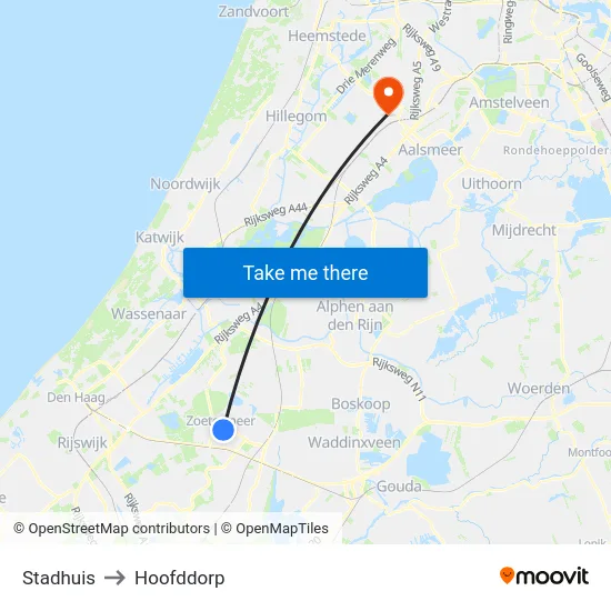 Stadhuis to Hoofddorp map
