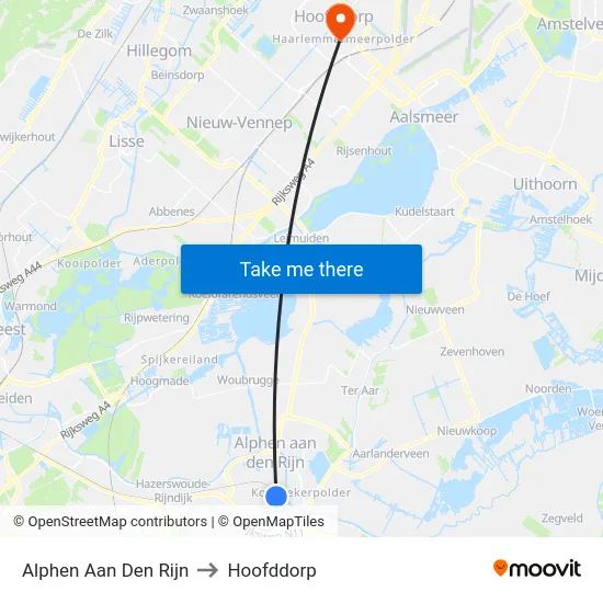 Alphen Aan Den Rijn to Hoofddorp map