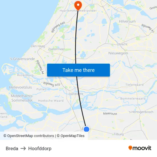 Breda to Hoofddorp map