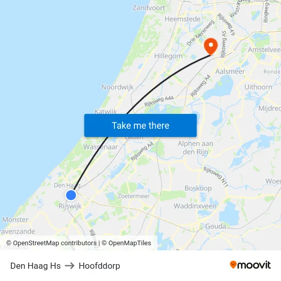 Den Haag Hs to Hoofddorp map