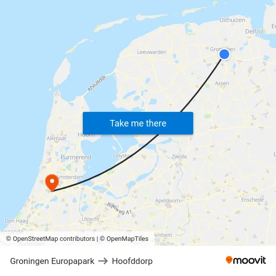 Groningen Europapark to Hoofddorp map