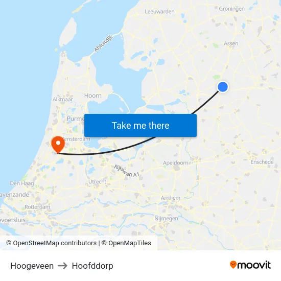 Hoogeveen to Hoofddorp map