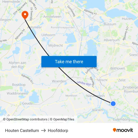 Houten Castellum to Hoofddorp map