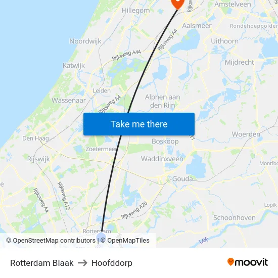 Rotterdam Blaak to Hoofddorp map