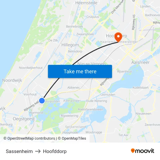 Sassenheim to Hoofddorp map