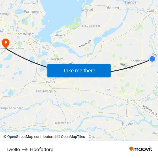 Twello to Hoofddorp map