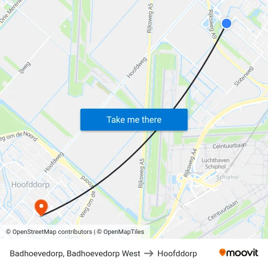 Badhoevedorp, Badhoevedorp West to Hoofddorp map