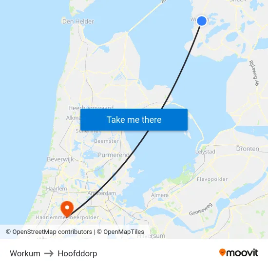 Workum to Hoofddorp map