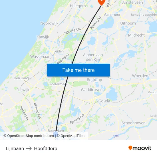 Lijnbaan to Hoofddorp map