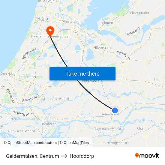 Geldermalsen, Centrum to Hoofddorp map