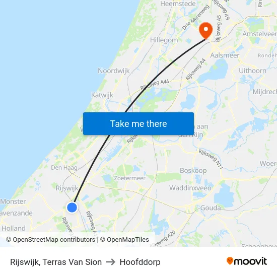 Rijswijk, Terras Van Sion to Hoofddorp map
