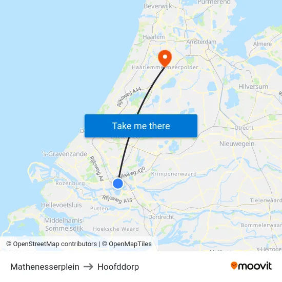 Mathenesserplein to Hoofddorp map