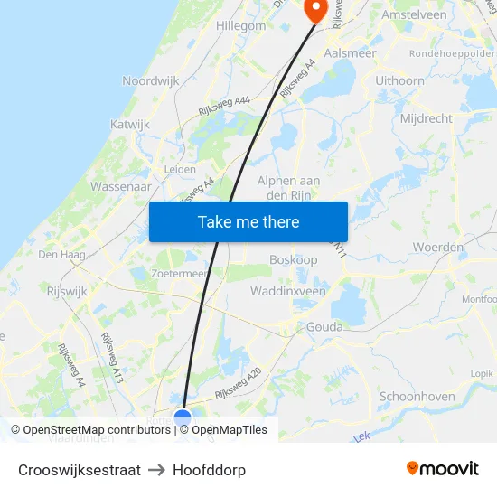 Crooswijksestraat to Hoofddorp map